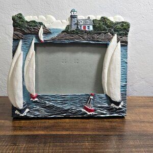 3D Lighthouse Nautical With Sailboats Frame Resin Design Holds 4 x 3 Inch Photo